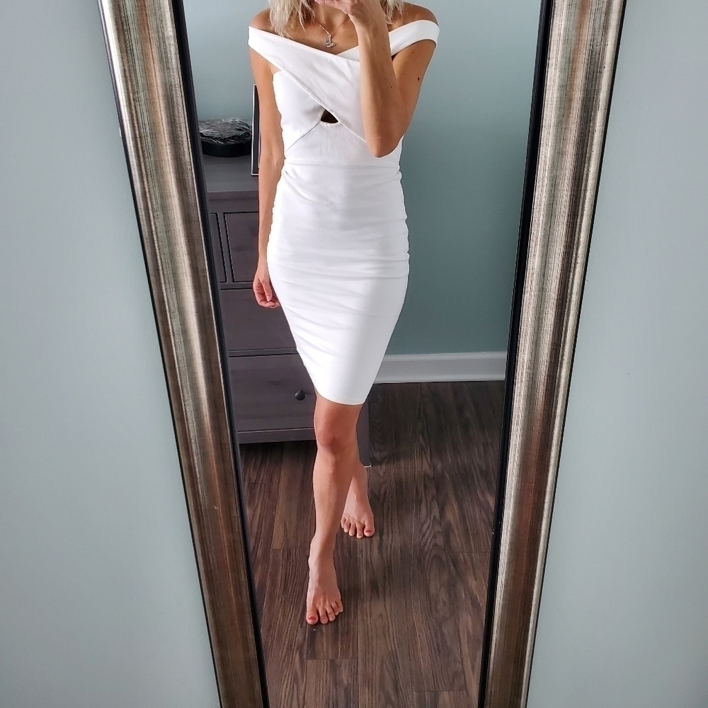 Mason by Michelle Mason White Off Shoulder Dress